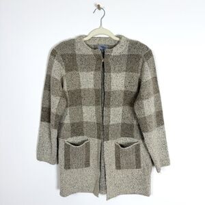 Vintage Yaira Neutral Plaid Knit Jacket Cardigan
